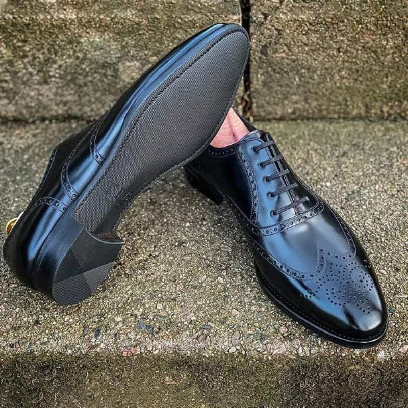

Men Block Shoes Pu Low Heel Lace Up Carved Fashion Hollow Breathable Comfortable Classic Business Formal Shoes CP194, Clear