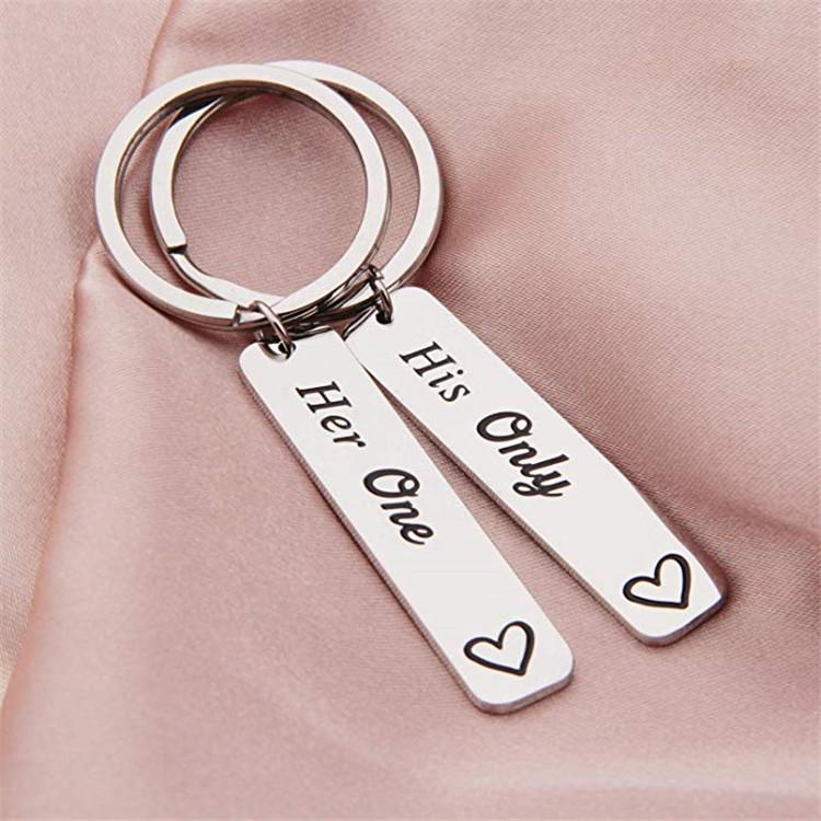 

Keychains Europe America Fashionable Stainless Steel Long Keychain His Only Her One Creativity Simple Letter DIY Customizable Wholesale