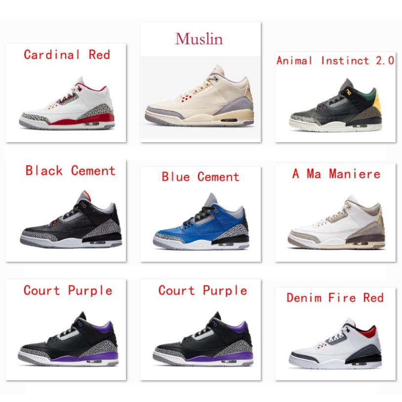 

men basketball shoes 3s jumpman 3 Cardinal Red Pine Green Racer Blue Cool Grey Hall of Fame Court Purple Laser Orange mens trainers outdoor sports sneakers