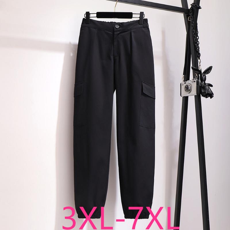 

Women's Plus Size Pants Spring Autumn Haren For Women Large Loose Casual Cotton Black Pocket Long Trousers 3XL 4XL 5XL 6XL 7XLWomen's