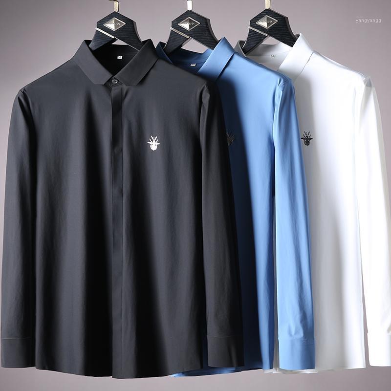 

Luxury Pendant Easy - On Press All Around Elastic Non Mark Pressure Adhesive Men's Slim Shirt Business Casual Shirts, Black