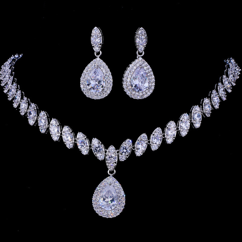 

Necklace Bridal Dress Jewelry Set Zircon Water Drop Inlaid Multicolor Matching