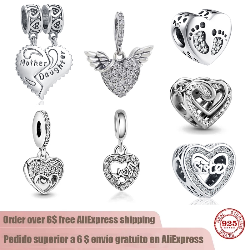 925 Perles de charme en argent pendent une maman romantique fille sœur sœur perle en ajustement bracelet bricolage bijoux accessoires