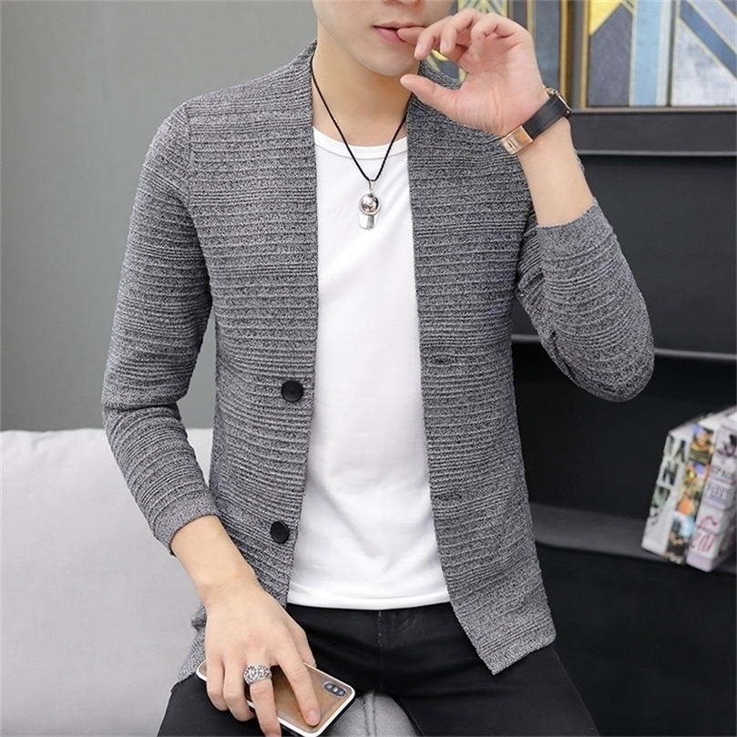 

Fashion Men Clothes Autumn Winter Sweater Men Korean Slim Fit Casual Cardigan Men Streetwear Knitted Pull Homme 3XL-M 201202, Gray