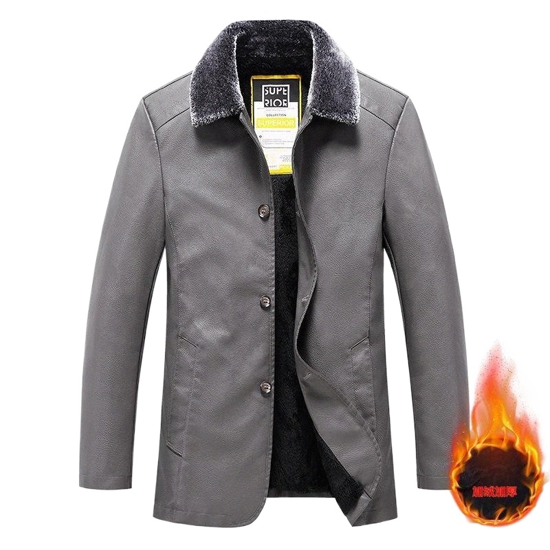 men's Jackets Men Jacket Warm Thick Coats Winter Autumn Fur Collar Leather Solid Color Male Fashion Casual Windbreaker Clothing v09O#