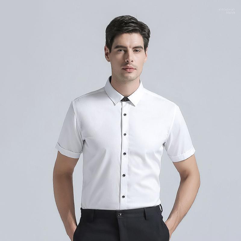 

Men Cotton Short Sleeve Business Suits Shirts Solid White Regular Fit Elegant Mens Dress Camisa Masculina Men's Eldd22, Black