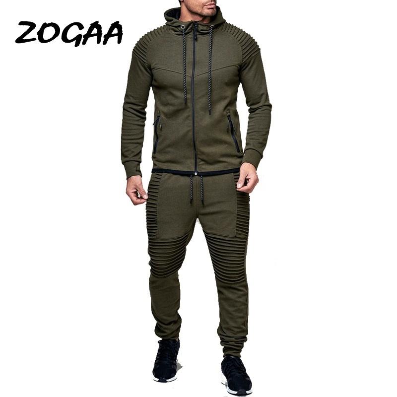 

Men's Tracksuits ZOGAA 2 Pieces Sets Tracksuit Men Brand Autumn Winter Hooded Sweatshirt +Drawstring Pants Male Stripe Pure Color Hoodies, Gray