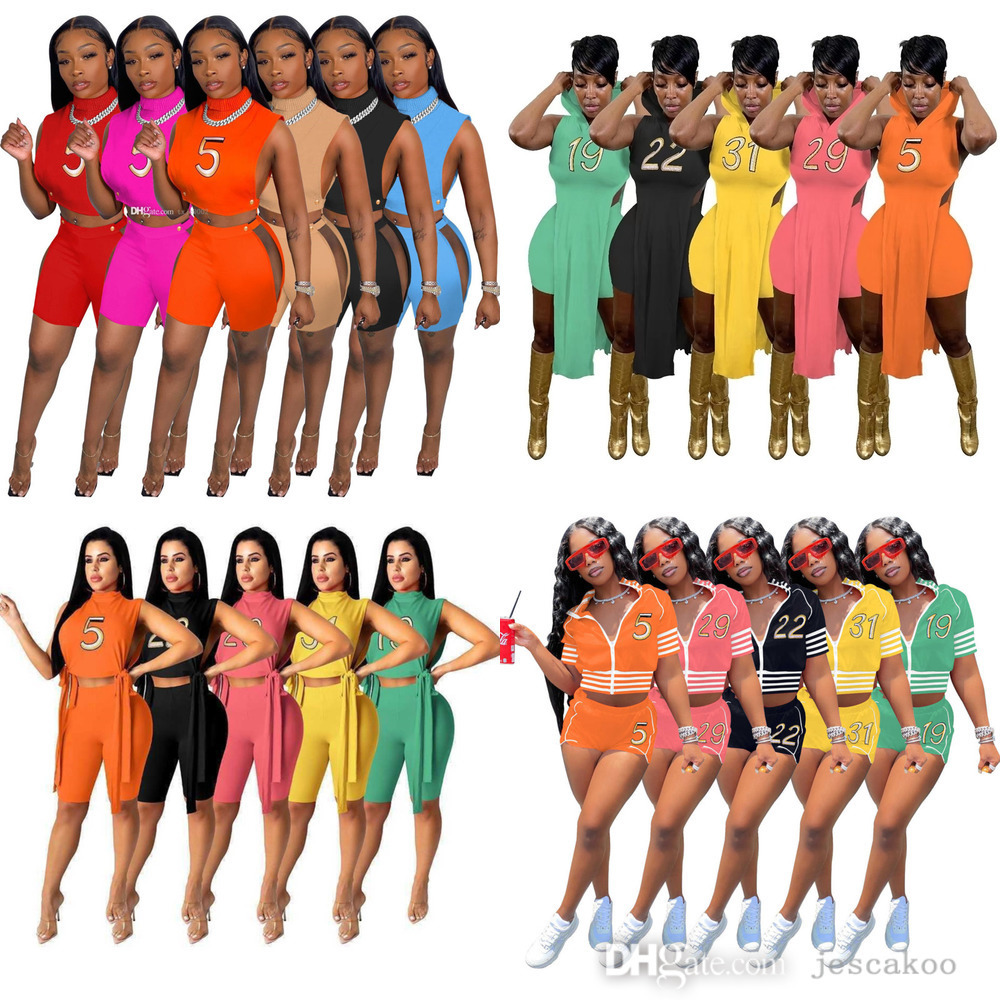 

2022 Summer Designer Digital Tracksuits For Womens Sexy Fashion Embroidered High Neck Vest Top Shorts Two Piece Set Sportswear, Stlye a mixed or give a list