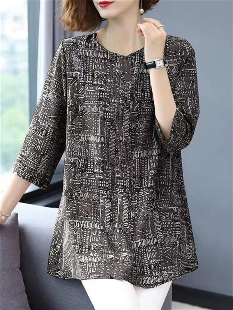 

Women's Blouses & Shirts Loose Women Spring Summer Lady Fashion Casual Half Sleeve O-Neck Colla Retro Printing T-shirt Blusas Tops2041Women', Black