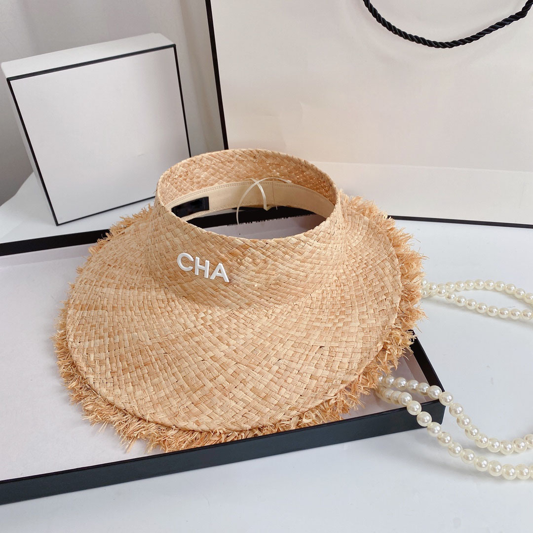 

Wide Brim Hats Designer Bucket Hat Ladies Fashion Straw Letter Print Visor, Khaki