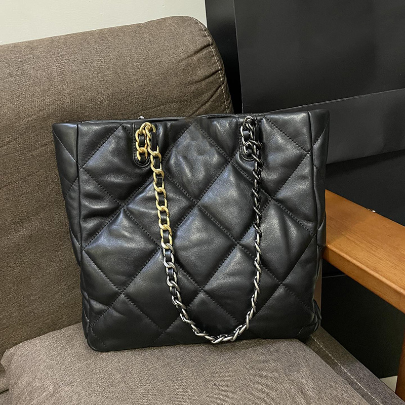 

France Womens F/W Italy Womens Classic 19 Shopping Quilted Tote Bags Lambskin Real Leather Large Capacity Gold-silver Hardware Matelasse Chain Shoulder Handbag 30CM, Box