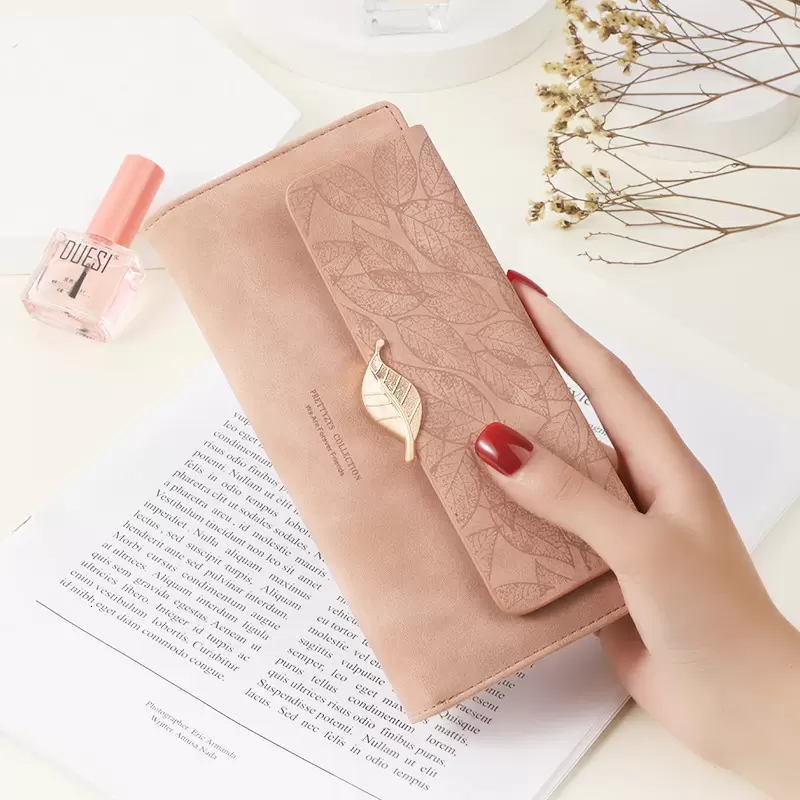 

Wallets Long Wallet 2021 Korean Pu Leaf Buckle Large Capacity Women's Handbag