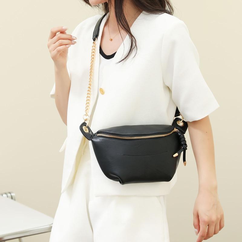 

Evening Bags Fanny Packs Crossbody Shoulder Bag Women's Chest PU Leather Waist Sling Purse Fashion With Chain StrapEvening, Black