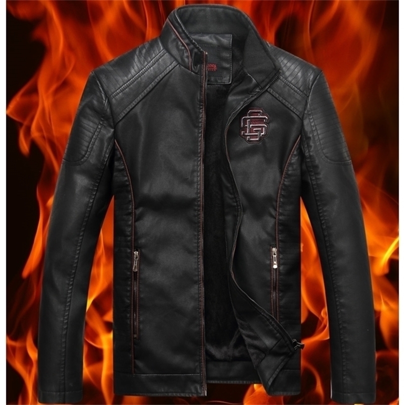 

leather bomber jacket men leather jackets Korean style trend of all-match men's plus velvet biker leather jacket coat man 201224, Red