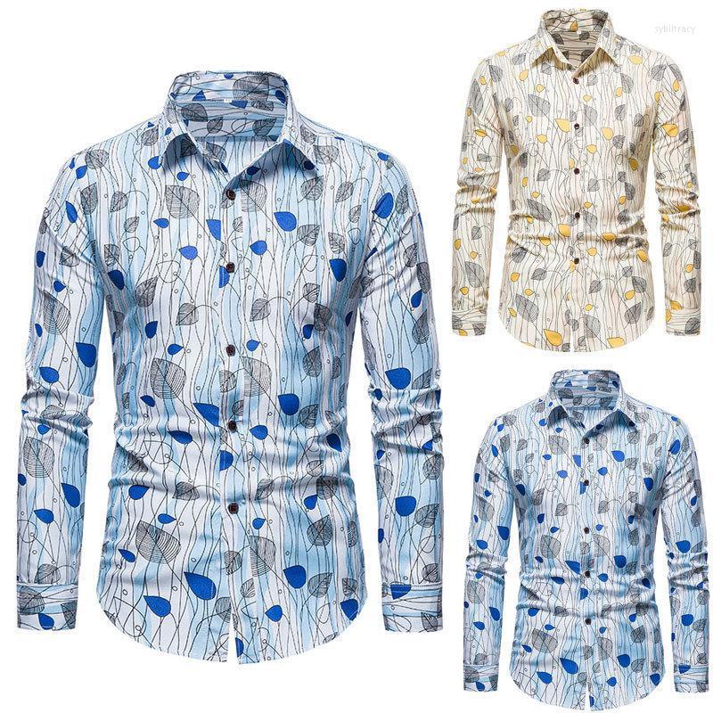 

Men's Dress Shirts Men Leaf Print Coat Long Sleeve Lapel Neck Buttons Club Party Street Casual Fall Cardigan Daily Skin-Friendly -3XLMen's