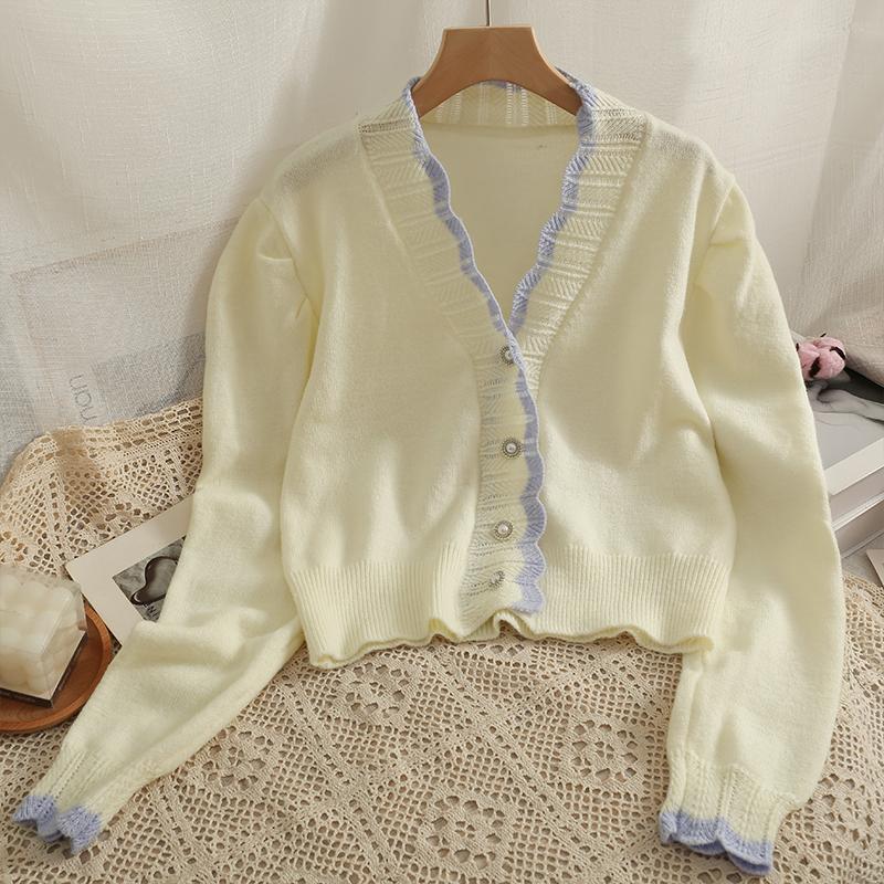 

Women's Polos Long Sleeve Knitting Fashion V-neck Single Breasted Cardigan Thin Top 2022 Casual Contrast Color Versatile Ladies SweaterWomen