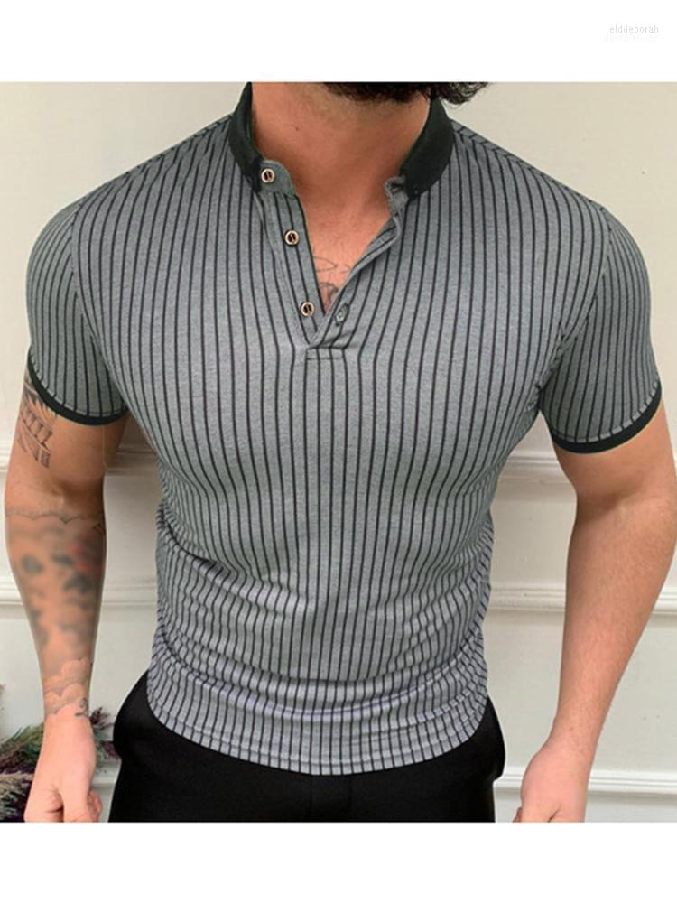 

Men' Casual Shirts Men Shirt Striped Patchwork 2022 Lapel Short Sleeve Fitness Clothing Streetwear Fashion Leisure Camisas -5XL INCERUNMen, Gray