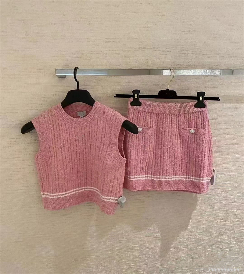 High Quality SpringSummer 2022 Candy Color Sweater Vest Set Macaron Color 2 Piece Skirt Set-image-756823466