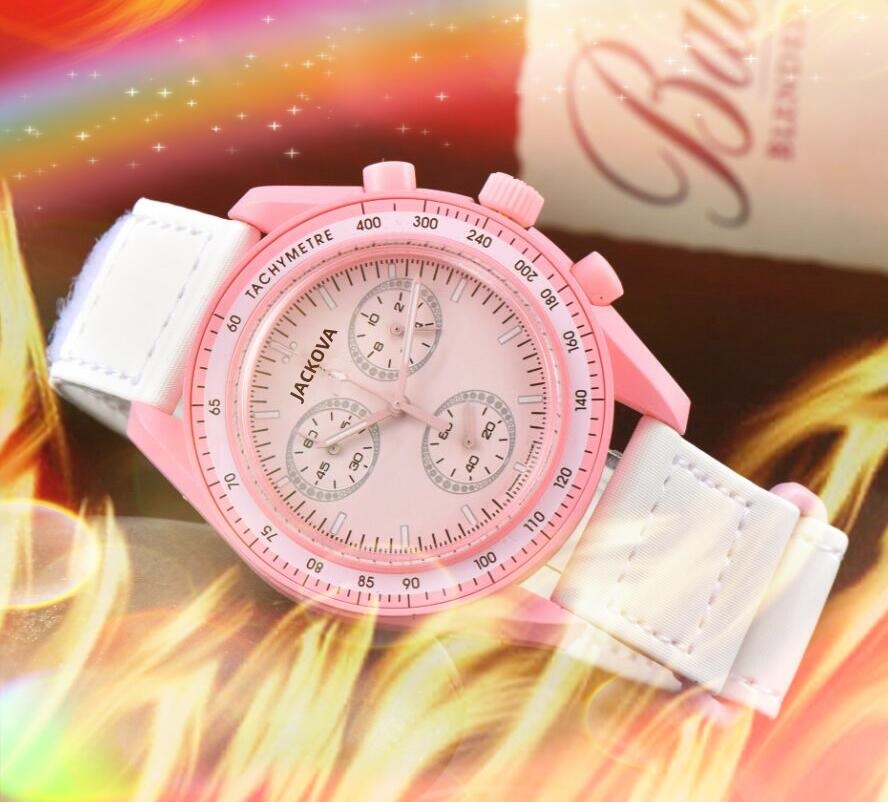 

ICE-Out Bling Couple Lovers Full Functional Watch 41mm For Men Women Hip Hop Nylon Belt Quartz Business Bioceramic Moon James bond Wristwatch Clock Relogio Masculino, As pic