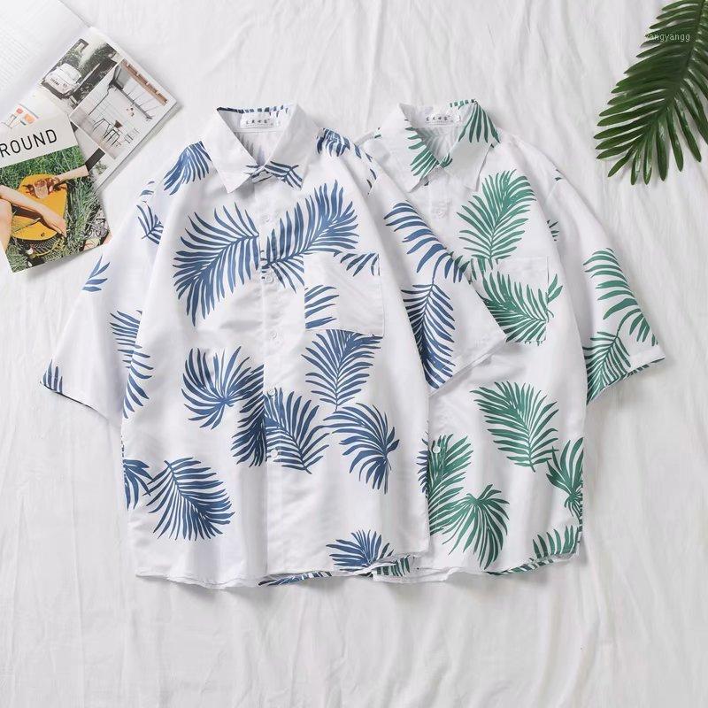 

Hawaiian Shirt Men's Seaside Vacation Print Short-sleeved And Women's Fashion Cardigan Summer Sun Protection Casual Top T Shirts, 26