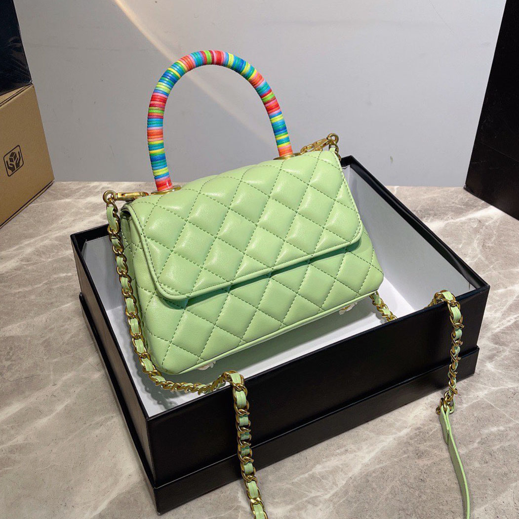 

Selzburg Cohandle Rainbow Designer Bag Classic Candy Flap Shoulder Bag Premium Leather Quilted Diamond Check Hardware Buckle Crossbody Luxury Ladies Handbag 21Cm, Box