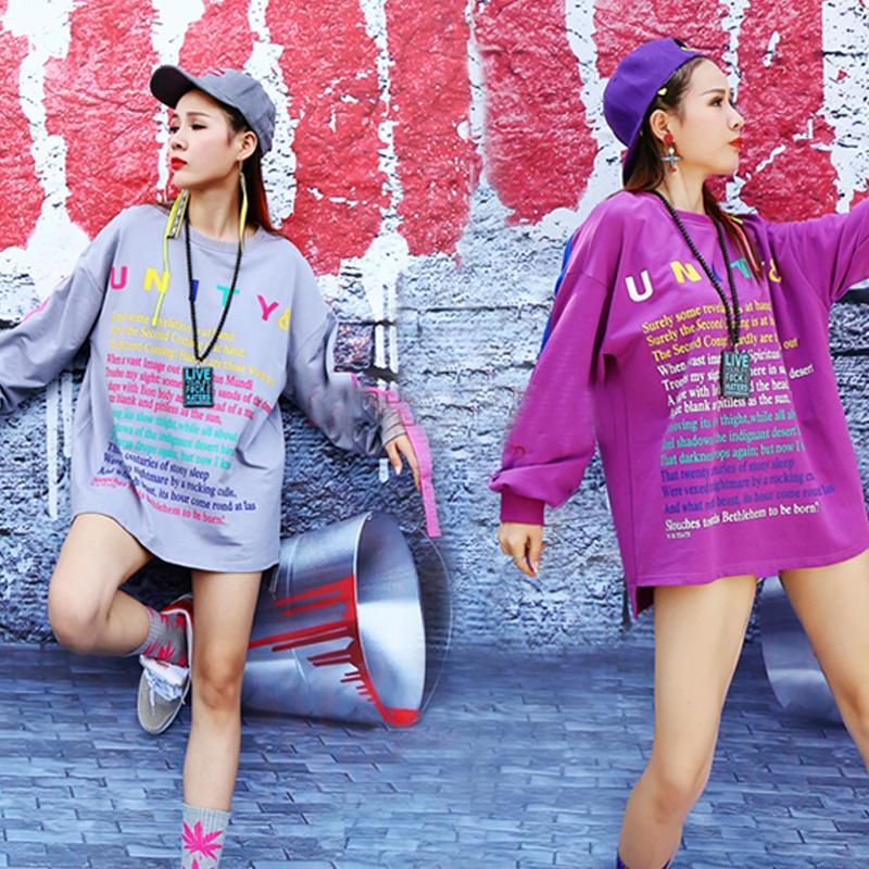 

Stage Wear Adult Long Sweatshirt Jazz Dance Costume Women Nightclub Bar Rave Outfit Modern Clothes Hip Hop Tops XS2508Stage, Only top