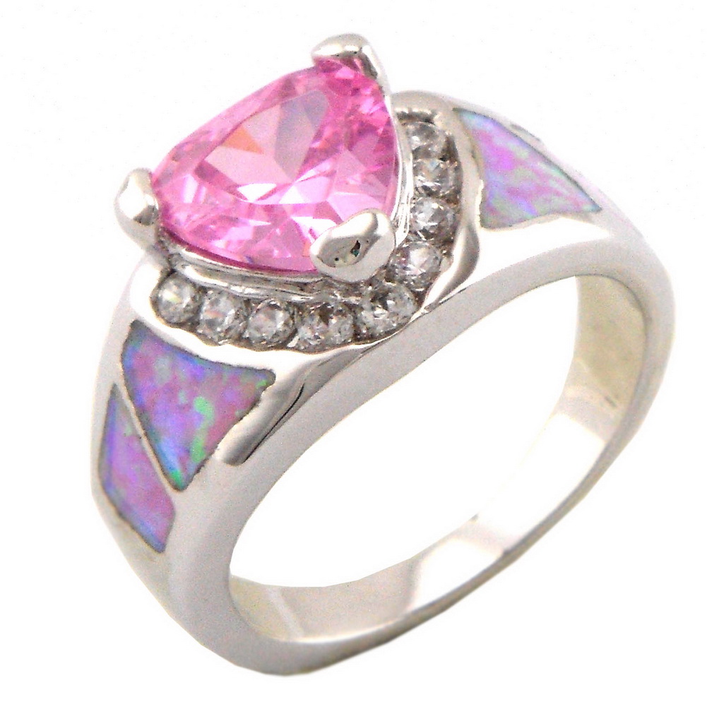

opal jewelry with cz stone;fashion rings pink opal OR026A-3