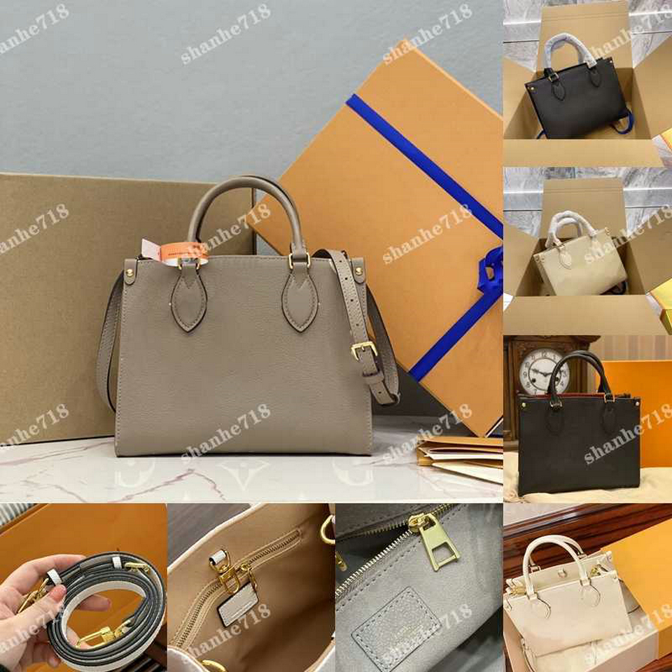 

28cm Black White Emboss Onthego Women Shoulder Crossbody Bag Vintage Cowhide Mini Totes Designer Luxury Handbags Lady Purses Shopping Bag, Bubble paper package