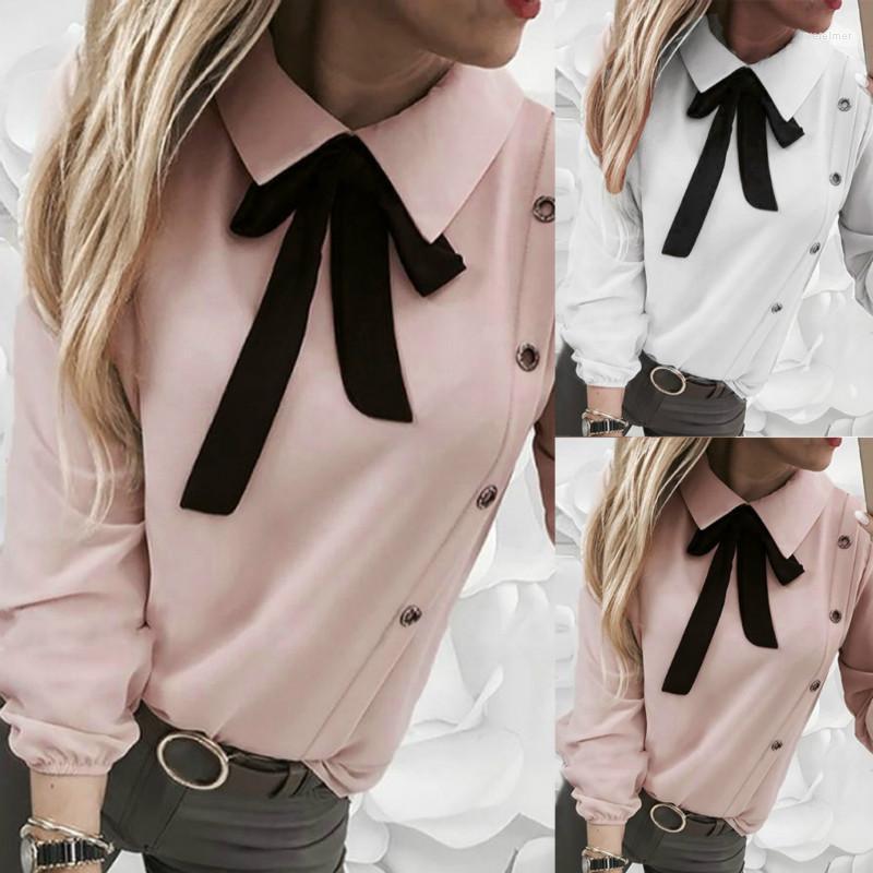

Women' Blouses & Shirts Blouse Women 2022 Vintage White Long Sleeve Shirt For Autumn Casual Tops Button Fashion Tie FemaleWomen' Vere22, Pink