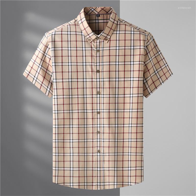 

Men's Casual Shirts 8XL 2022 Cotton Yarn-Dye Plaid Summer Shirt Oversize Thin Plus Size Smart Short Sleeves 9288Men's Eldd22, Khaki