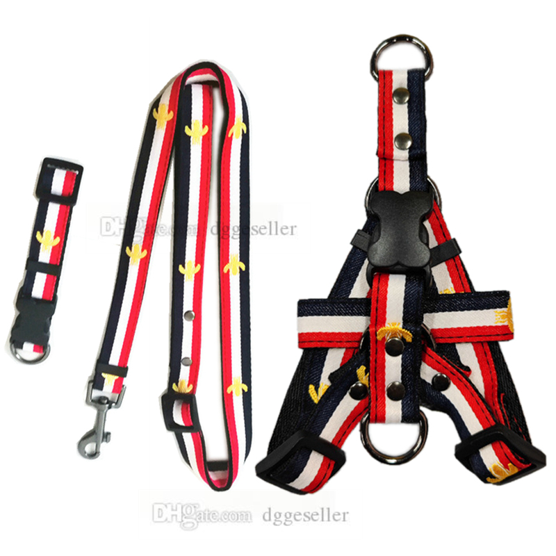 

Designer Dog Collars Leashes Set Embroidery Bee Dog Harness Nylon Classic Leash for Small  Large Dogs Poodle Golden French Bulldog Fashion Pet Supplies