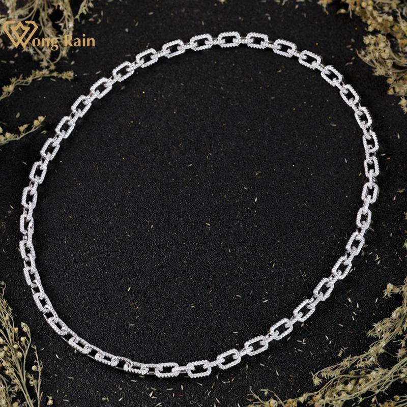 

Chains Wong Rain 925 Sterling Silver 3EX VVS Created Moissanite Full Diamonds 45CM Miami Cuban Necklaces Men Women Hiphop Fine JewelryChains