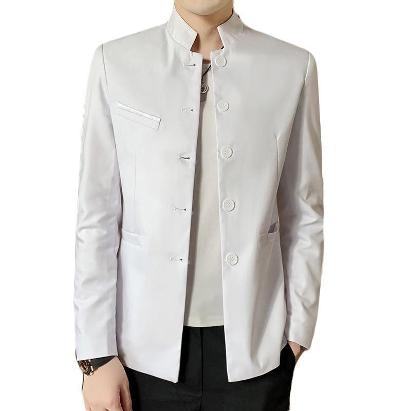 

Men's Suits & Blazers Pure Color Men Stand-Up Collar Suit Black White Navy Blue Chinese Style Business Wedding Slim Fit Male JacketMen's, Wine red blazer