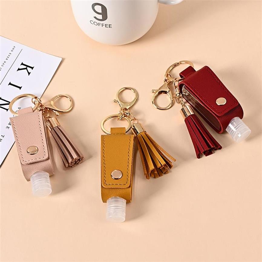 

Hand Sanitizer Bottle Cover PU Leather Tassel Party Favor Holder Keychain Protable Keyring Bags Home Storage Organization289l2391