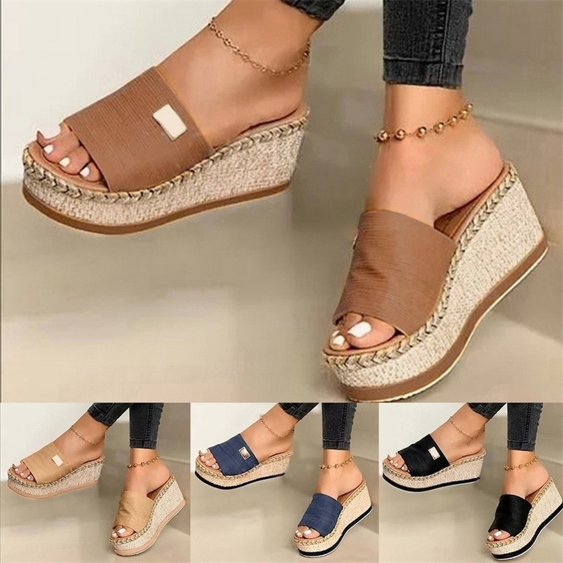 

Summer Wedges s Platform High Heel Women Ladies Outside Shoes Basic Clog Wedge Slipper Flip Flop Sandals 220614, Brown