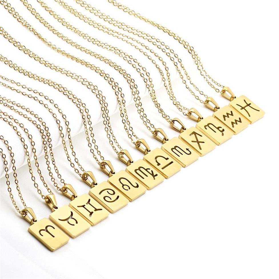

Chains 12 Constellation Hollow Titanium Steel Square Pendant Gold Necklace Capricorn Sagittarius Scorpio Libra Aries Pisces Gift267j