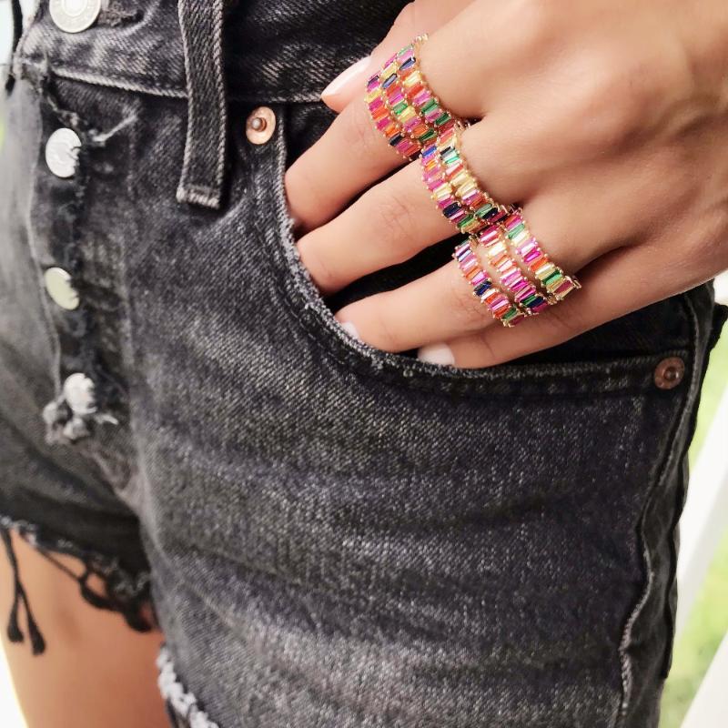 

Wedding Rings Wholesale Classic Engagement Finger Fashion Gold Color Micro Inlay Colorful Cz Stone For Women JewelryWedding