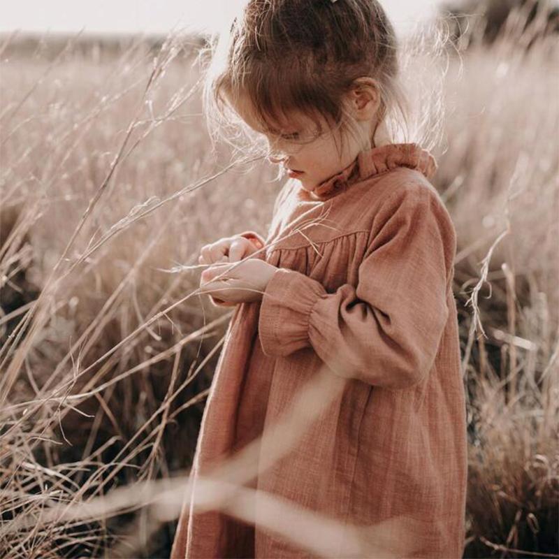 

Girl's Dresses Beautiful Toddler Girls Long Sleeve High Neck Cotton Crepe Quality Children Twril Dress Lovely Kids Korean Design DressGirl's