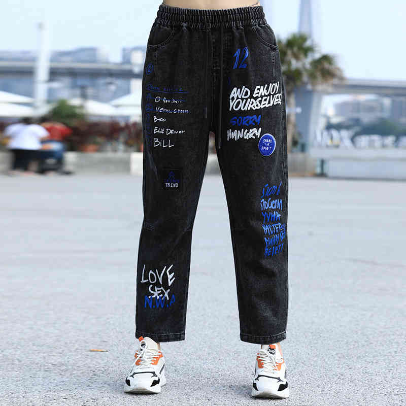 

Fashion brand women's clothing 2022 spring new European goods label letter printing straight tube casual thin jeans women, Blue