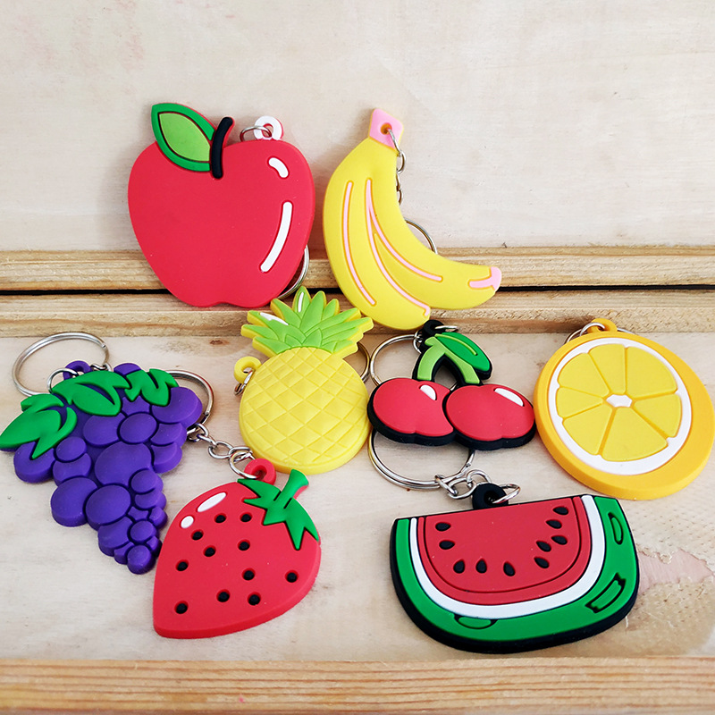 

PVC Fruit Keychains Accessories Key Chains Rings Jewelry Apple Pineapple Banana Watermelon Grape Strawberry Cherry Pendant Bag Keyrings Charms Cute Trinket Gifts