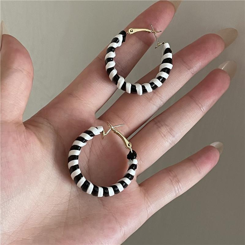 

Hoop & Huggie Korean White Black Circle Earrings 2022 Trends Jewelry For WomenHoop