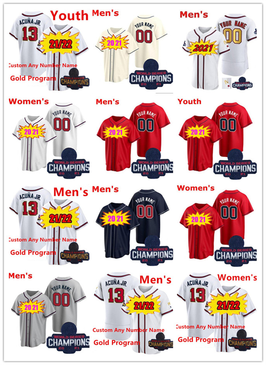 

2022 Custom WS Gold Program 13 Ronald Acuna Jr. Jersey 7 Dansby Swanson Jorge Soler Deion Sanders 1 Ozzie Albies Jones Baseball Jerseys black, Colour