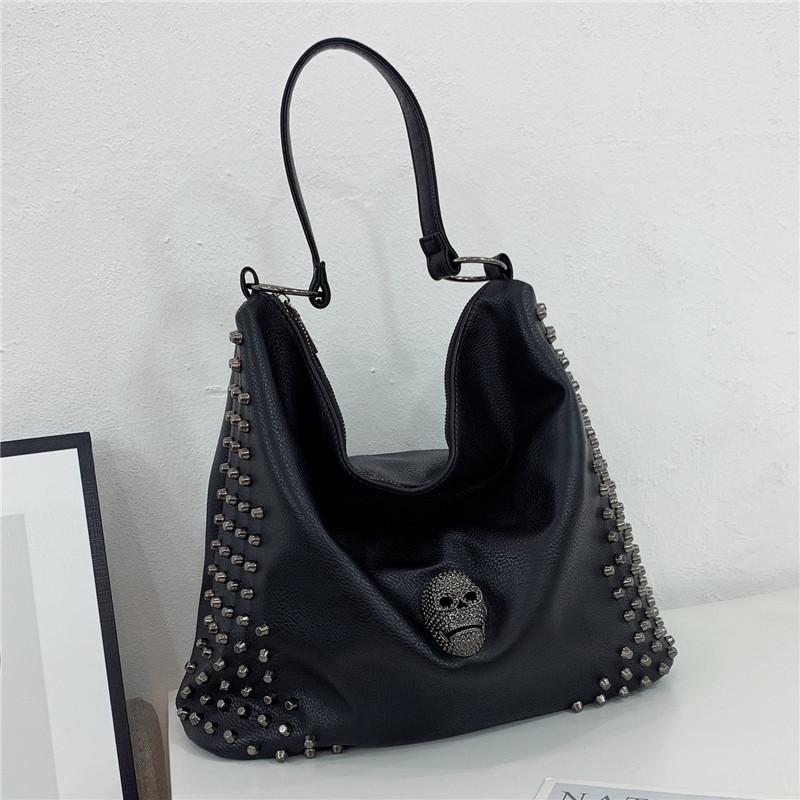 

Evening Bags Punk Skull Women Shoulder Large Capacity Fashion Rivet Ladies Handbag Black PU Leather Female Hobos Crossbody Bit Tote