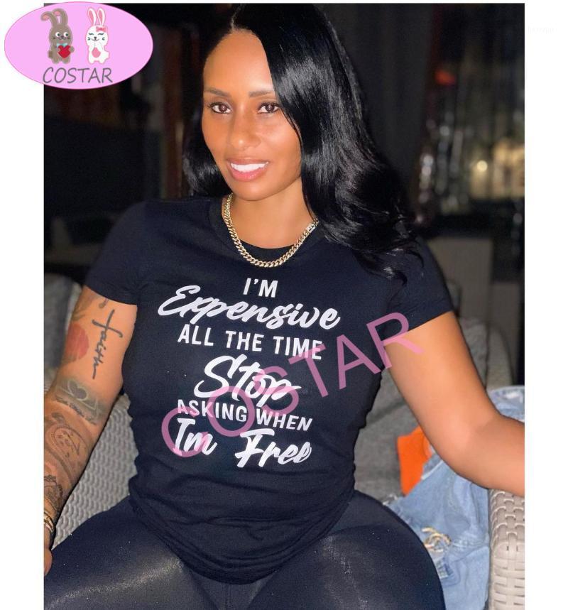 

Women' T-Shirt COSTAR Summer Personalized Letter Print Loose Large Size Round Neck Short Sleeve, Black