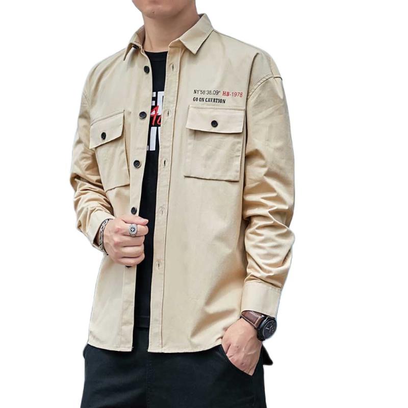 

Men's Casual Shirts Fashion Spring Summer Long Sleeve Shirt Men's Loose Baggy Cargo Streetwear ClothingMen's, Black