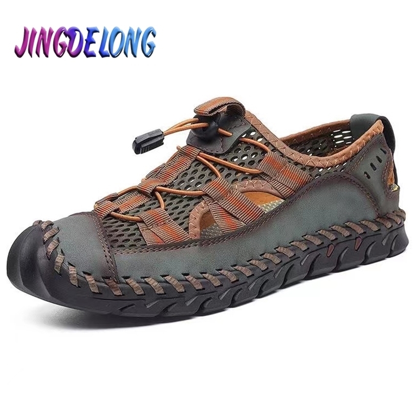 

Summer Mens Sandals Outdoor Leather Soft Clogs Men Slides Handmade Dropship Roman Slippers 220611, Black