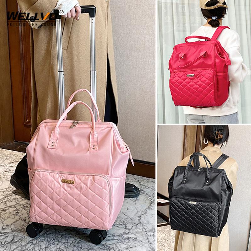

Suitcases Women Trolley Bags With Wheel Boarding Bag Detachable Travel Luggage Nylon Backpacks Solid Duffle Shopping XA759ZCSuitcases