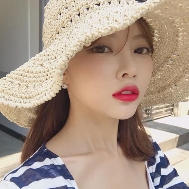 

Wide Brim Hats Foldable Straw Hat Parent-child Loose Hand-woven Crochet Female Summer Fashion Holiday Vacation Beach Visor Caps H091Wide, Adultbeige