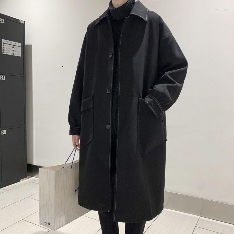 

Men's Trench Coats Autumn Black Coat Men's Fashion Casual Long Men Streetwear Korean Loose Oversize Windbreaker Jacket MensMen's Viol22