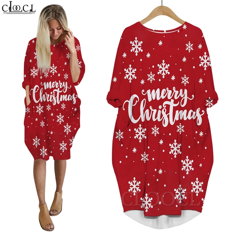 Robe de joyeux Noël imprimée en 3D, Baggy pour femmes, manches longues, avec poches, pour fête et noël, W220616